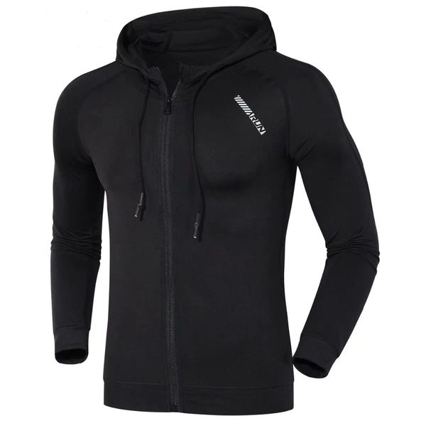 

new men running jacket reflective running jackets hooded men soccer basketball gym fitness jacket breathable sports jogging coat, Black;red