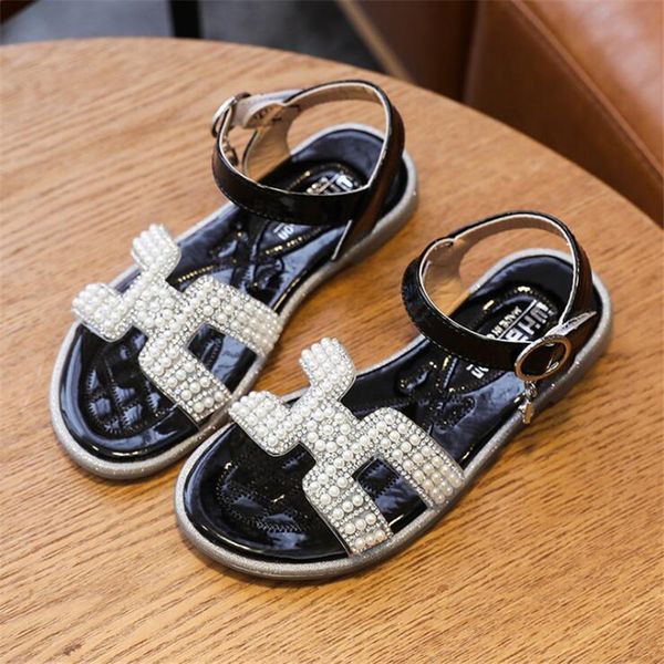 

2020 summer new children's shoes fashion rhinestone girls princess leather shoes flat dance single children's sandals, Black;red