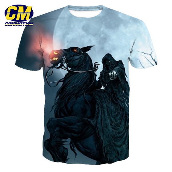 

conmotion skull knight undead horse print fashion cool men's short sleeve t-shirt eur size, White;black