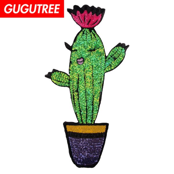 

gugutree sequins embroidery cactus patch cartoon patches badges applique patches for clothing fd-207, Black