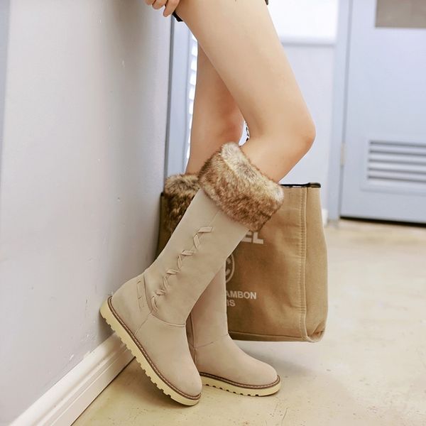 

big size 9 10 11 12 boots women shoes boots for women ladies fluff worn flat with suede, Black
