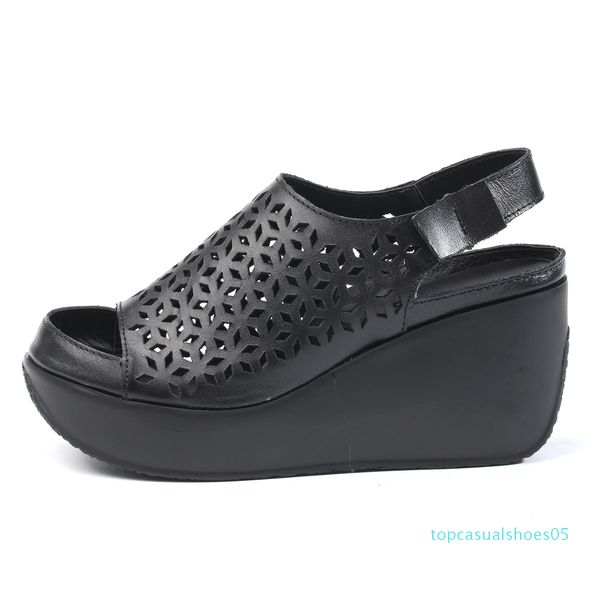 

2020 luxury fashion luxury designer women shoes sandals vintage genuine leather thick bottom sandals high heels gladiator casual women t05, Black