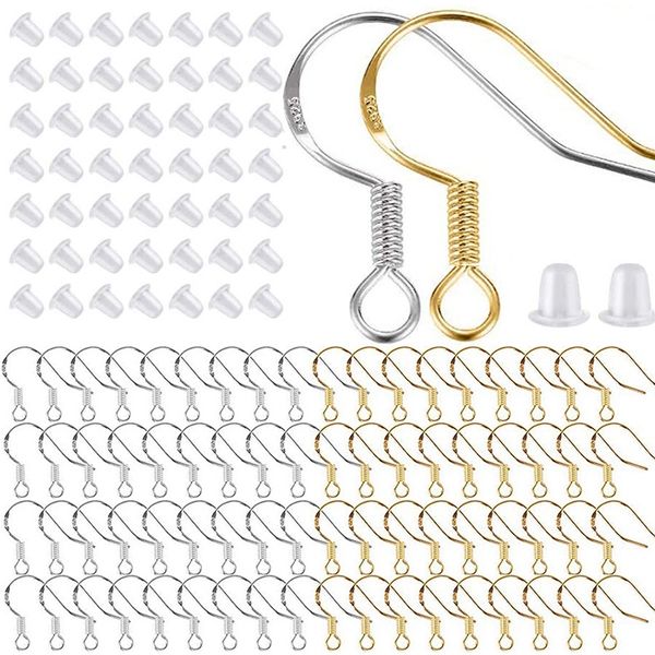 

400 pcs/200 pairs silver and gold earring hooks,hypoallergenic fish earring hooks ear wires for jewelry making diy, Blue;slivery