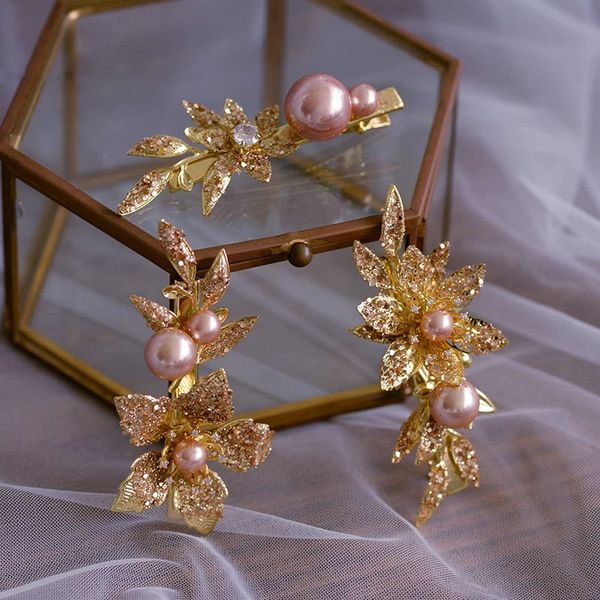 

crystal wedding pearls hairpins leaves brides hairpins headdress wedding hair accessory woman hair jewelry, Golden;white