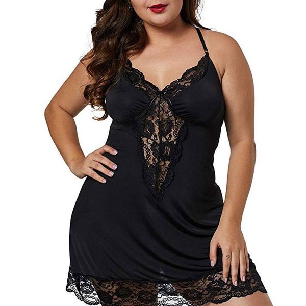 

women lace nightwear plus size lingerie deep v-neck sleepwear underwear dress nightdress nightgown sleep robe a27, Black;red