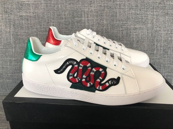 

discount luxury snake designer men women casual shoes green red stripes leather sneakers ace bee stripes shoe embroidery sports trainers, Black