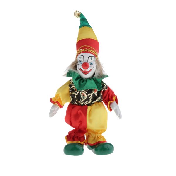 

16cm vintage hand painted porcelain clown doll in colorful clothes ceramic clown dolls decoration