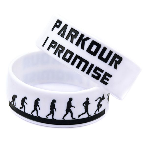 

obh 2pcs 1 inch wide parkour i promised motivation silicone bracelet, Black