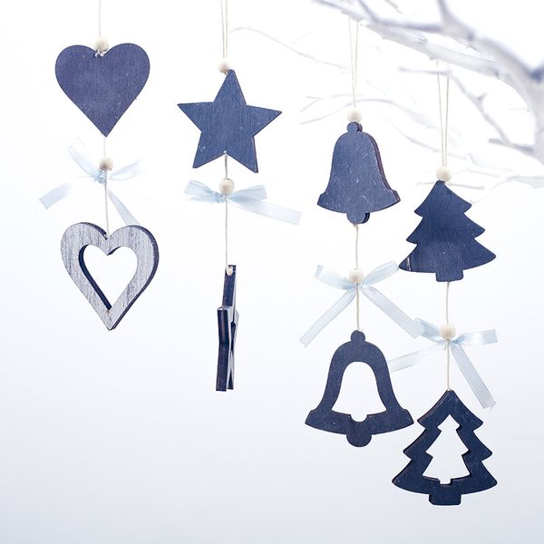 

navy blue wooden craft christmas tree decor hanging pendant bell star heart ornament christmas decoration for home xmas party