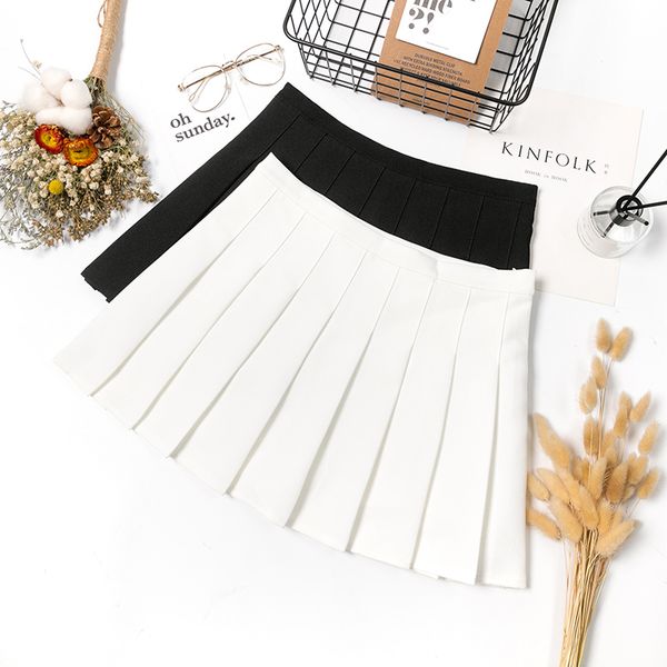 

short skirt pleated skirt high waist summer large size a- line short students female spring, Black