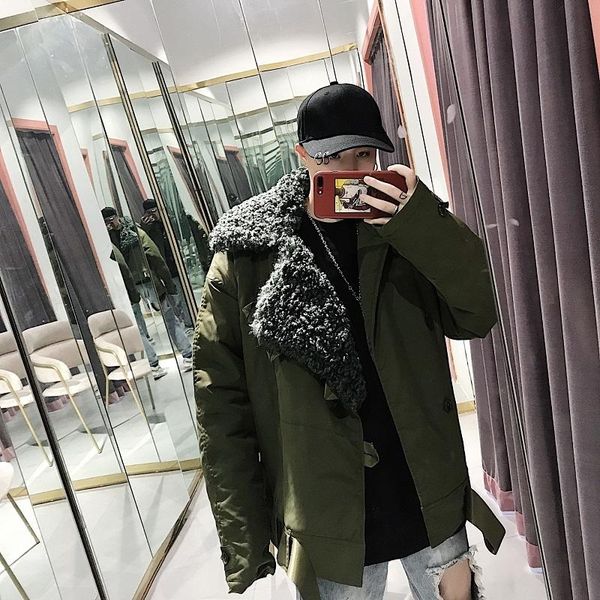 

men's cotton-padded clothes 2019 autumn winter new hooded cotton-padded clothes loose casual fashion youth men's wear, Black