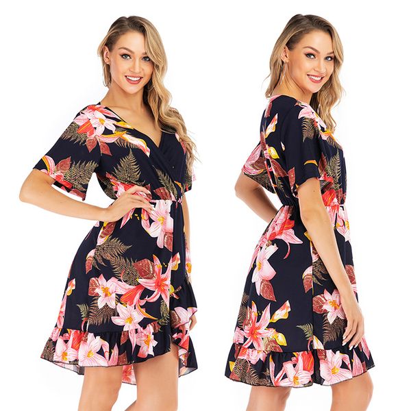 

european and american large new fashion style lady french v-neck short sleeve small fresh dress sweet in summer, Black;gray