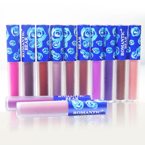 

12 colors velvet lip gloss romantic bear mist matte non-stick cup long lasting liquid lipstick blue tube