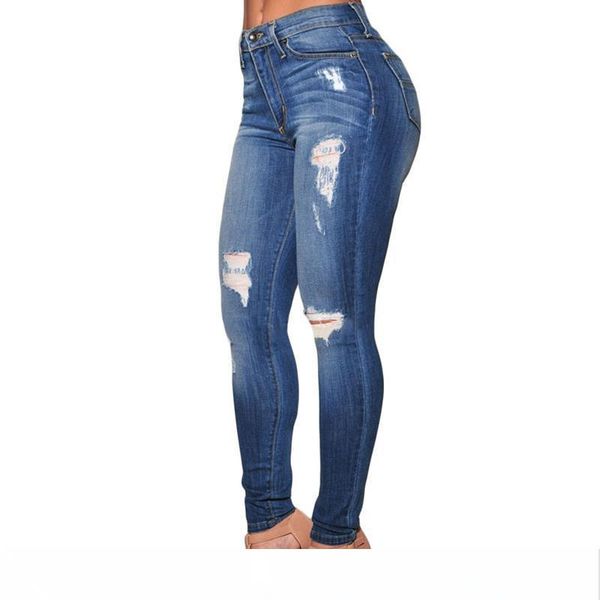 

wholesale- selling 2017 autumn women workout high waist jeans casual denim destroyed skinny jeans lc78637 feminino longo, Blue