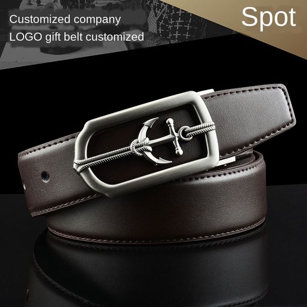 

men's buckle genuine leather personalized cowhide high-grade smooth buckle trousers trousers belt belt punching, Black;brown