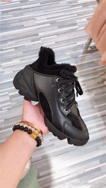 

autumn and winter classic sports cotton shoes, necessary cowhide naked boots womens thick-soled height increasing shoes with box 35-41, Black