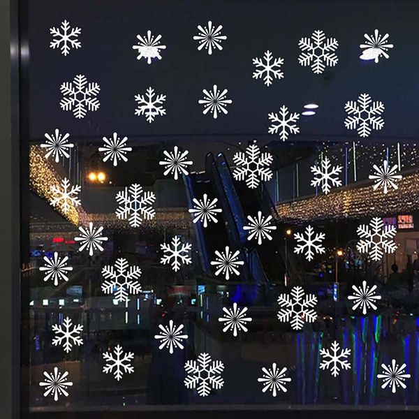 Adesivo per vetri per finestre Adesivi murali di Natale Fiocco di neve Decalcomania di neve Capodanno Buon Natale Auto Casa Camera da letto Decorazione di nozze per feste
