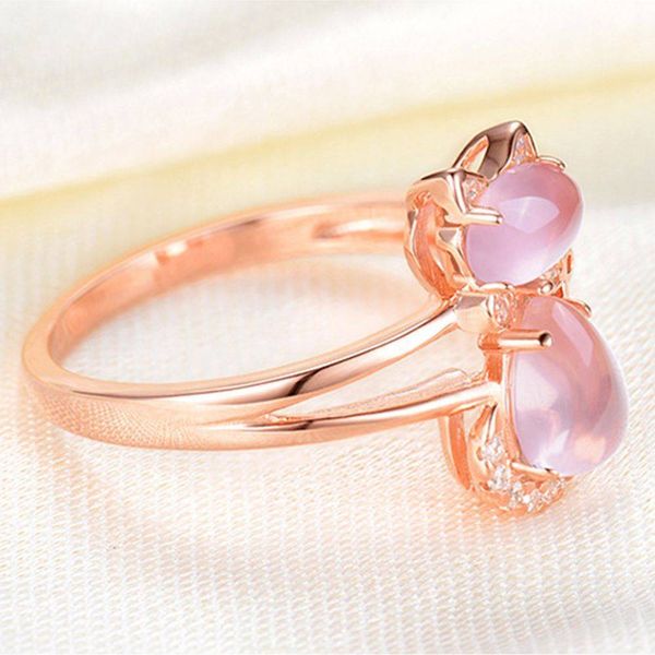 Atacado-e animal Rose anel de ouro cor do gato para o dedo do gatinho Mulheres Meninas Rosa Crystal Stone anel aberto presentes ajustável Jóias anillos