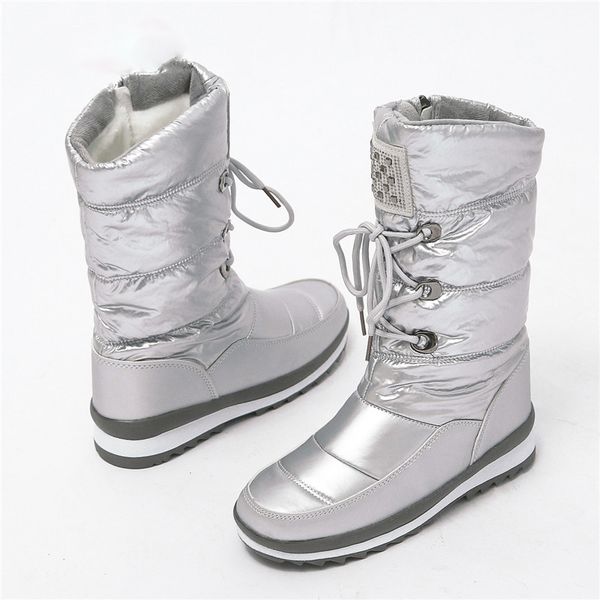 

winter snow boots woman plush warm shoes crystal women mid-calf boots women's waterproof boots shoes, Black