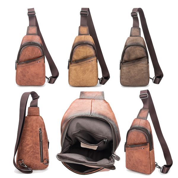 

men genuine cow leather chest cross body bags plain business sling satchel shoulder bag travel outdoor sport pack zipper organizer bag