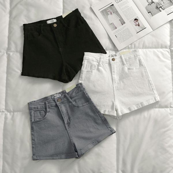 

2019 summer autumn women's high waist denim shorts retro curling shorts women's jeans slim hips large size, Blue