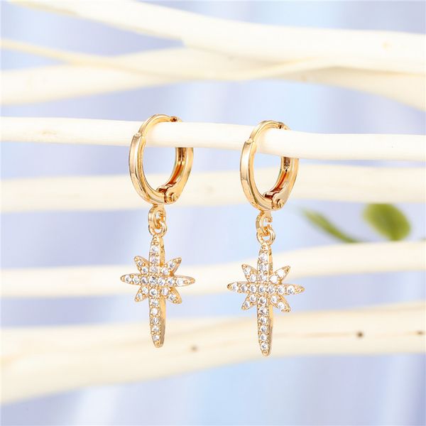 

1pair simple shiny rhinestone star small hoop earrings for women cute gold color zircon geometric meteor stud earrings jewelry, Golden;silver
