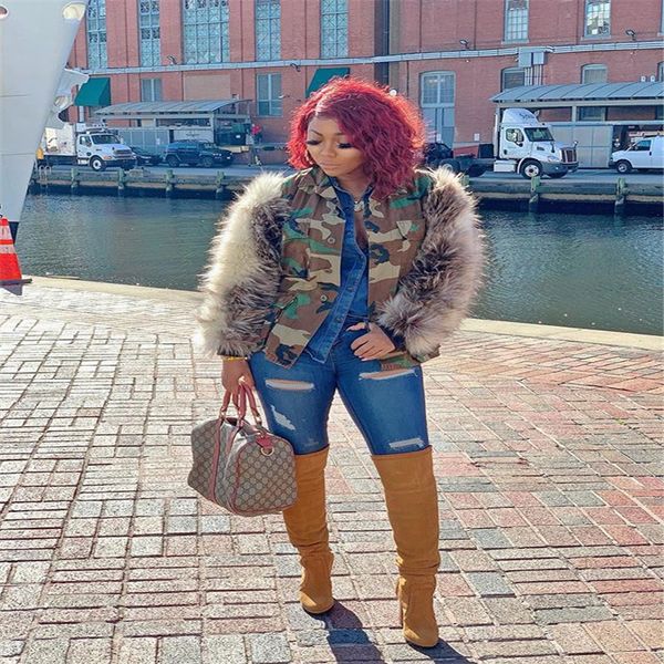

european new fashion feather sleeve women's camouflage jackets full sleeve winter high street special design jackets, Tan;black