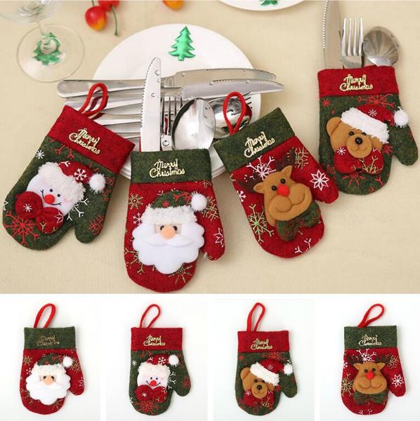 

christmas gloves tableware holder knife fork set xmas santa elk kitchen pocket cutlery bag dining table festive & party decoration gift