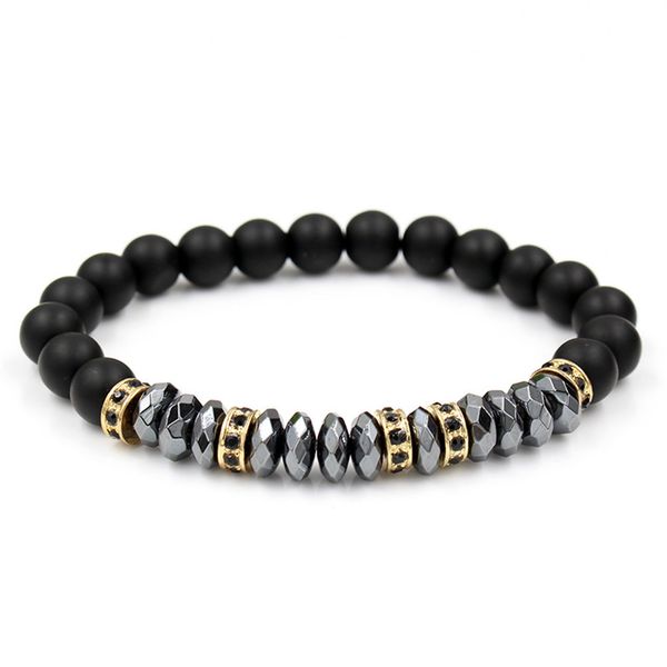 

ornaments exaggeration natural black matting stone hand series micro-insert diaphragm piece elastic force bracelet bracelet male, Golden;silver