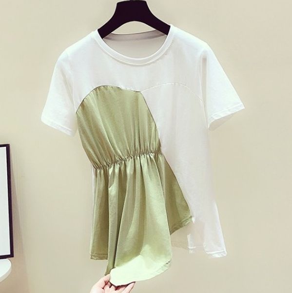 

2020 spring and summer new korean version t-shirt women's irregular hem round neck short sleeve t-shirt casual tahirt teea top, White