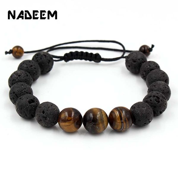 

simple natural lava stone beads buddha bracelet brown tiger eyes yoga meditation braiding macrame bracelet for men women jewelry, Golden;silver