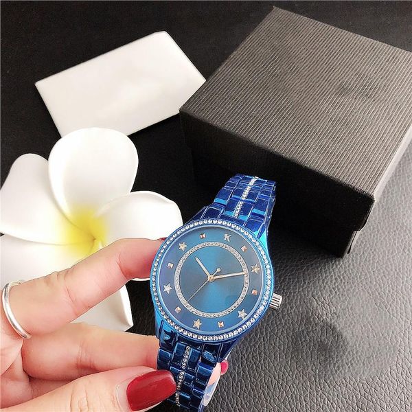 

quartz casual m watch diamond pentagram fashion ladies watch dz7333 steel belt folding buckle m-7285zd, Slivery;brown