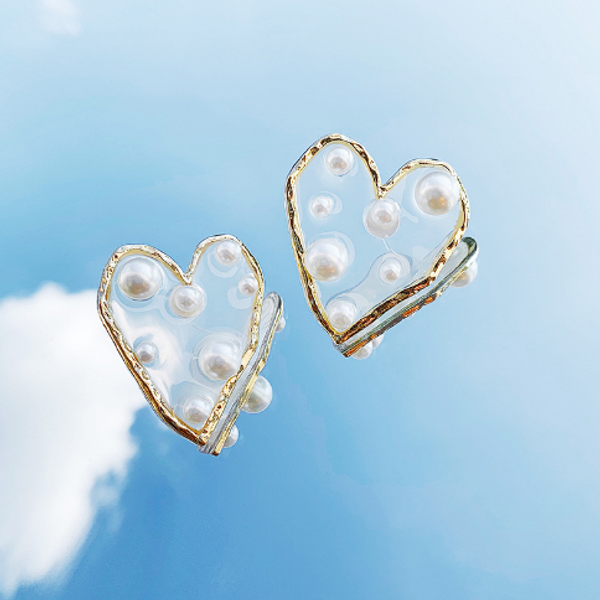 

korean style pearl stud earrings for women girl bijoux irregular acrylic heart star earrings statement jewelry gifts, Silver