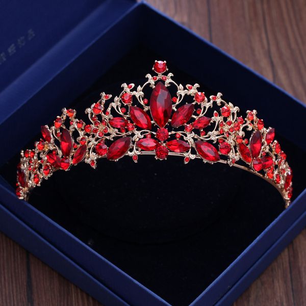 

baroque vintage gold red crystal leaf bridal tiara hair vine rhinestone pageant crown brides headband wedding hair accessories, Golden;white