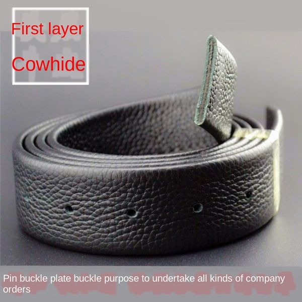 

the whole layer of cowhide eye-piercing strip men's real body smooth plate pin belt buckle belt strip casual pin buckle, Black;brown