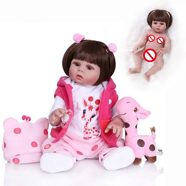 

new arrival full body soft silcone waterproof 48cm newborn bebe doll reborn doll baby girl in pink dress realistic baby bath toys
