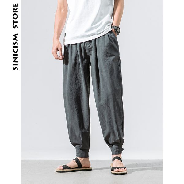 

sinicism store plus size cotton linen harem pants mens jogger frog pants 2019 male casual summer solid trousers, Black