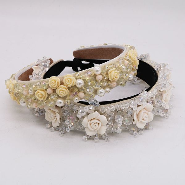

baroque charm crystal flower crown queen hair band for women party headpiece bridal hair accessories wedding jewelry, Golden;white