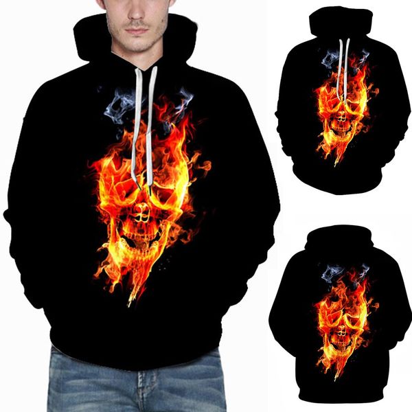 

streetwear hoodie men's new style fire 3d printed long-sleeved cap guard with round collar blouse sudadera hombre il peep, Black