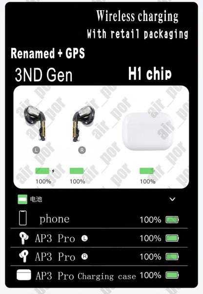 

нью-ap3 popup superclone 3nd про с датчик управления h1 чип-гарнитура касания голоса bluetooth dual наушников проверочный sn bluetooth renam