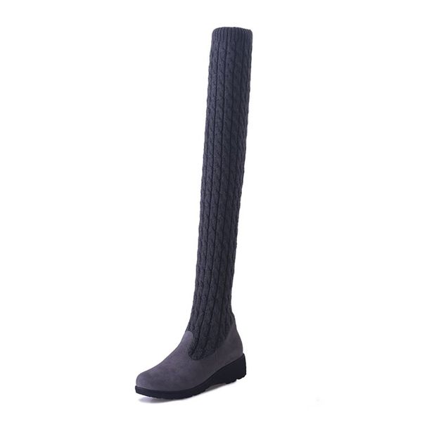 

nice new women boots high-heeled knit boots korean fashion over the knee, Black
