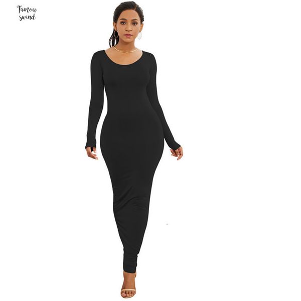 

dress arrival long sleeve maxi dresses casual o neck black white blue slim long dress 2019 autumn female robe new, Black;gray