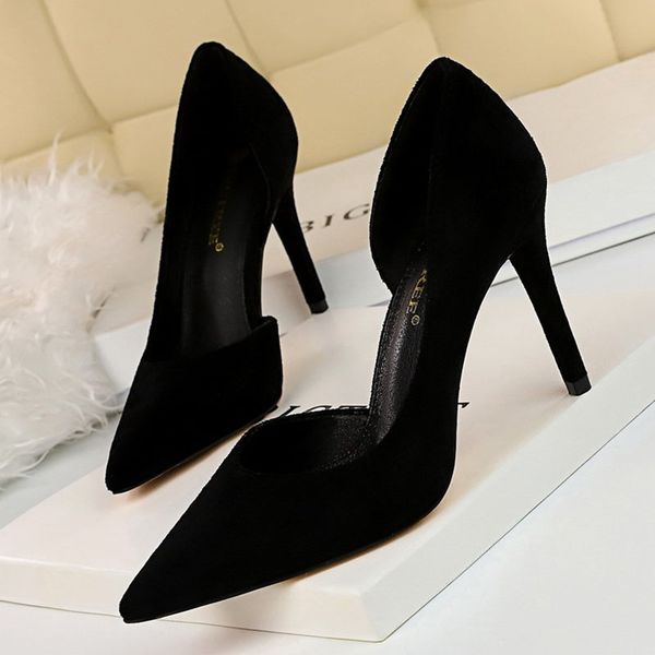 

2019 new spring and autumn women shoes high heels suede women high heels pumps stiletto red dress shoes, Black