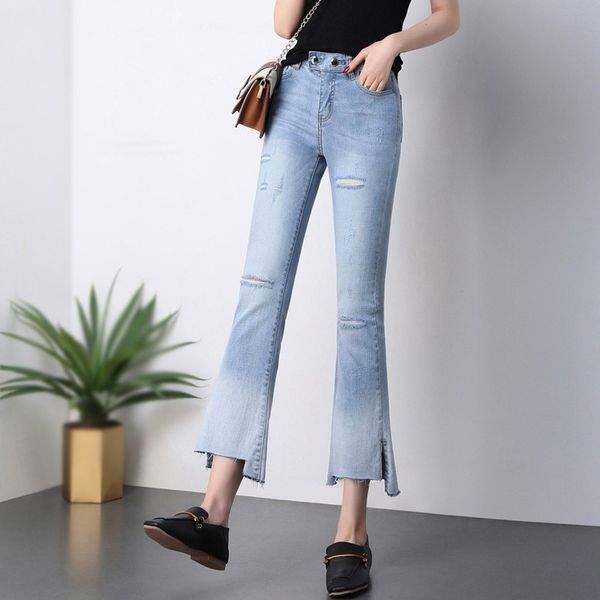 

jeans woman autumn new weila pants women's high waist stretch korean version of fashion casual jeans, Blue