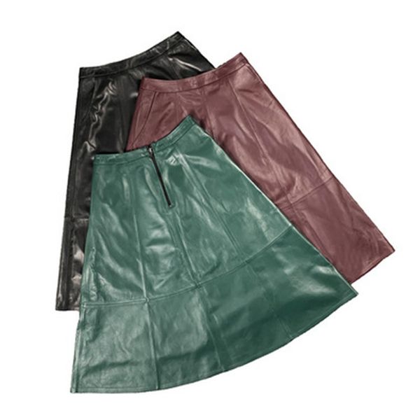 

2020 году женщины весна подлинный реальный овец кожаная юбка e56 комплект, Black