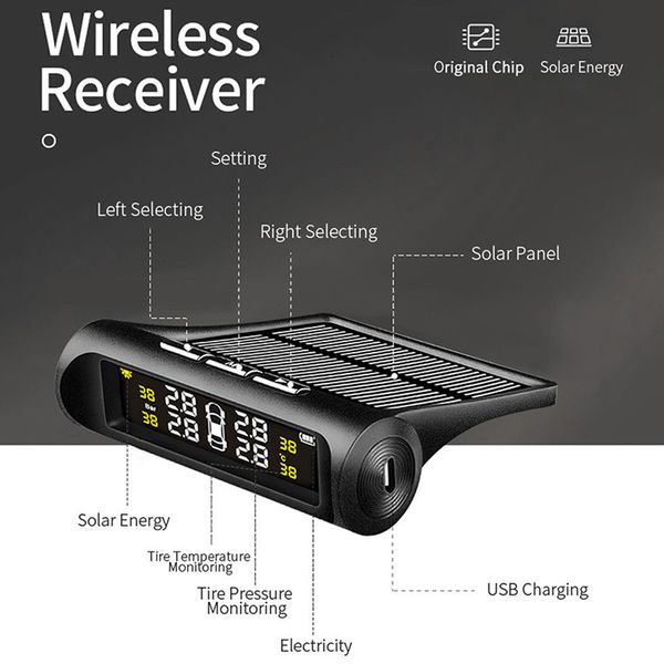 

tpms wireless solar tire pressure lcd monitoring system with 4 external sensor nj88
