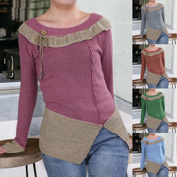 

calofe 2019 winter fashion sweaters pullovers women casual o-neck patchwork knitted jumpers ladies long sleeve warm sweters, White;black