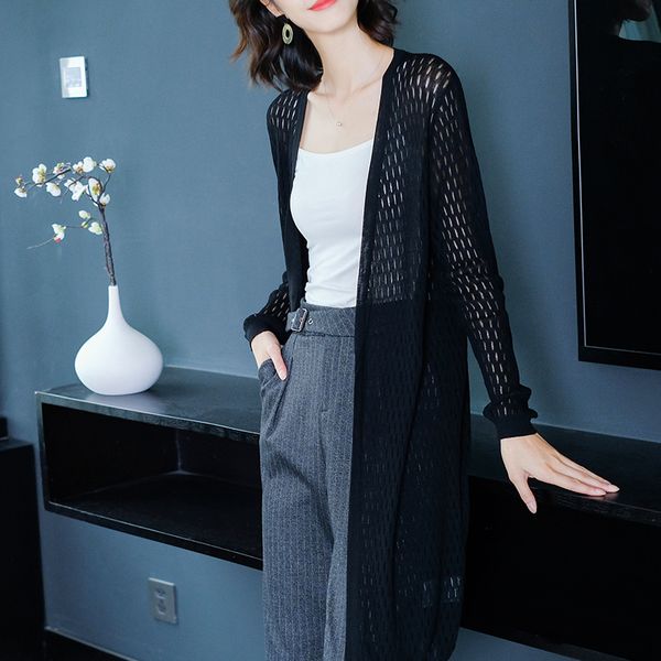 

2xl brand knit cardigans 2019 spring summer women cardigan new pure color perspective long cardigan loose casual female, White;black