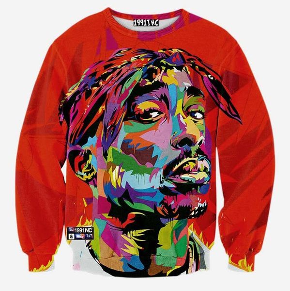 

hip hop 3d sweatshirt for men autumn pullovers print rapper tupac 2pac hoodies long sleeve red color, Black