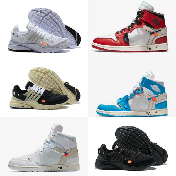 

online sale 2020 new 1 high og chicago basketball shoes retroes bred unc blue white toe men women presto v2 trainer walk sports shoes, Black